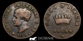 Italy Napoleon Copper Soldo 10.00 g., 27 mm. Milan 1810 Good very fine (MBC+)