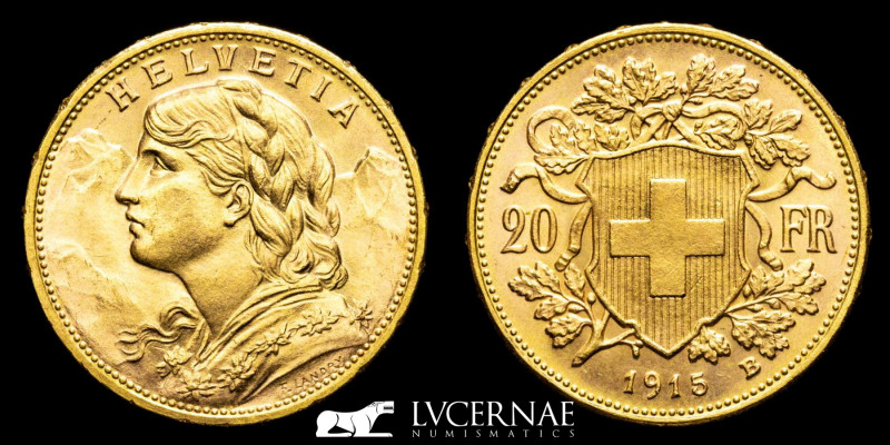 Switzerland - 20 gold francs. Minted in Bern (Switzerland), 1915.

HELVETIA. You...