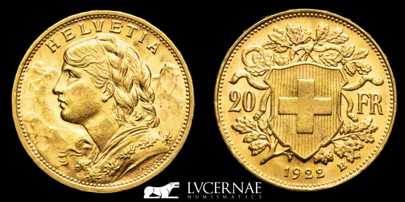 Switzerland - 20 gold francs. Minted in Bern (Switzerland), 1922.

HELVETIA. You...