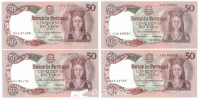 Portugal - Lot of four notes - Papel 50 Escudos 142 x 71 mm 1964-02-28 UNC