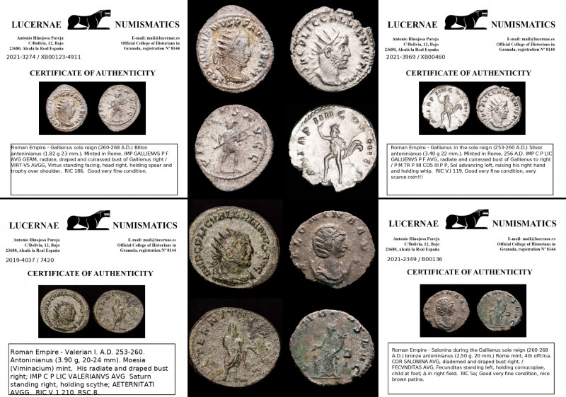 Lot of 4 silver or silvered antoninianus coins. 

Valerian I - Gallienus (2) - S...