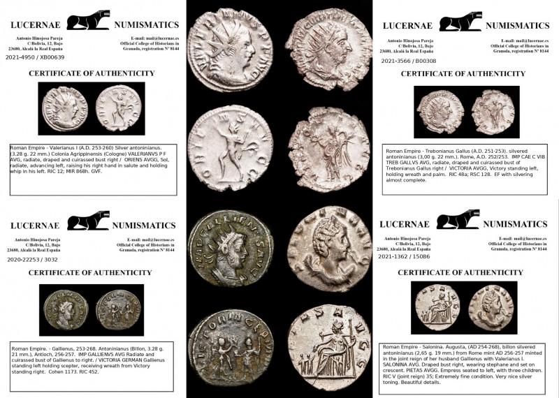 Lot of 4 silver or silvered antoninianus coins. 

Trebonianus Gallus - Valerian ...