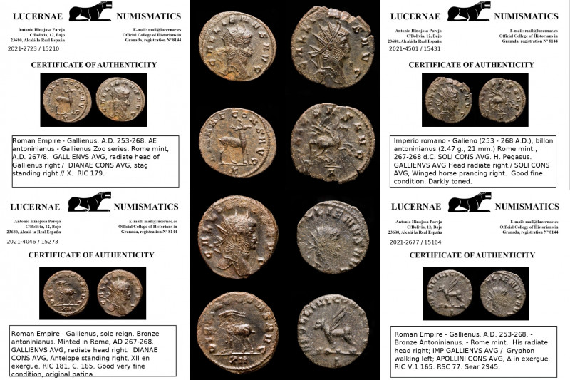 Lot of 4 Gallienus silvered antoninianus. Zoo series. 

Lot sold as seen - no re...