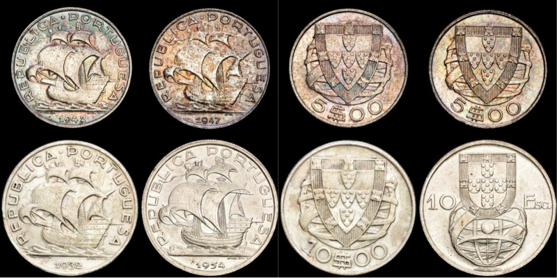 Portugal - Lot of four (4) silver coins:

- 5 Escudos 1942.
- 5 Escudos 1947.
- ...