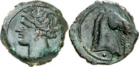 (300-260 a.C.). Incierta Sardo-Púnica. AE 21. (S. 6528 var, como de Cartago) (CNG. II, 1671) (Piras pág. 24, nº 1). 5,51 g. MBC+.