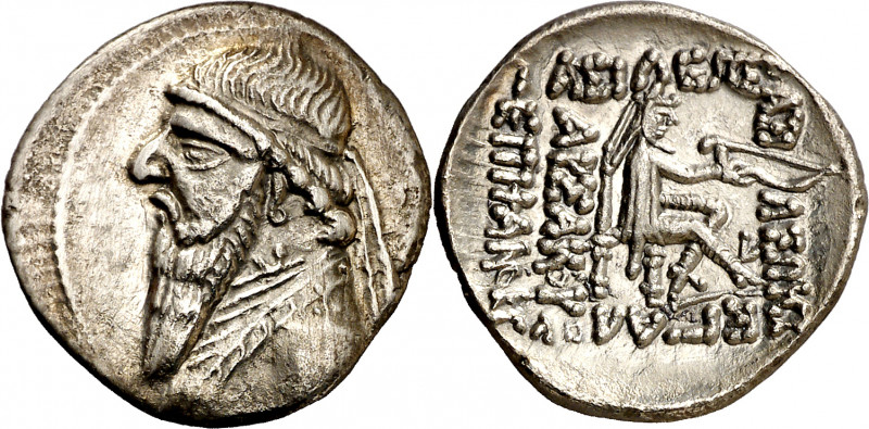Imperio Parto. Mithradates II (123-88 a.C.). Dracma. (S. 7371). 3,63 g. MBC+/EBC...