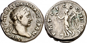 (102 d.C.). Trajano. Denario. (Spink. falta) (S. 242a) (RIC. 60). 3,26 g. MBC.