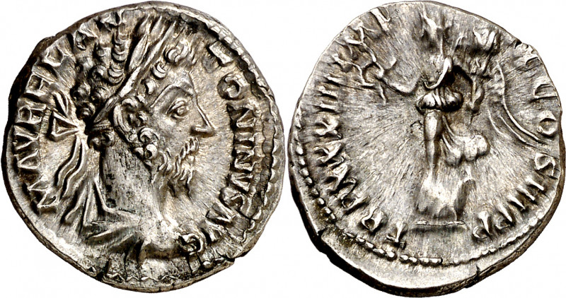(179 d.C.). Marco Aurelio. Denario. (Spink. falta) (S. 969a) (RIC. 405). 3,46 g....