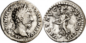 (166 d.C.). Marco Aurelio. Denario. (Spink. 4954) (S. 988) (RIC. 157). 3,17 g. MBC-/MBC.