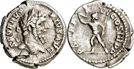 (208 d.C.). Septimio Severo. Denario. (Spink. falta) (S. 501) (RIC. 216). 3,12 g. MBC-.