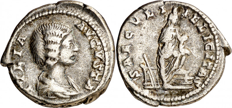 (201 d.C.). Julia Domna. Denario. (Spink 6606 var) (S. 175a) (RIC. 645). 3,19 g....