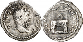 (211 d.C.). Septimio Severo. Denario. (Spink 7054) (S. 87) (RIC. 191E, Caracalla). Escasa. 3,15 g. MBC-.
