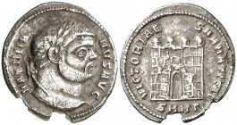 (295-296 d.C.). Maximiano Hércules. Nicomedia. Argenteo. (Spink 13097) (S. 553c) (RIC. 25b). Cospel algo faltado. Escasa. 2,70 g. MBC-.