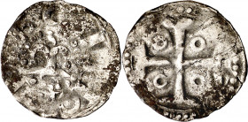 Comtat de Barcelona. Ramon Berenguer IV (1131-1162). Barcelona. Diner. (Cru.V.S. 33) (Cru.C.G. 1846). Manchitas. Escasa. 0,74 g. MBC-.