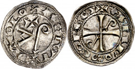 Comtat de Tolosa. Alfons Jordà (1112-1148). Tolosa. Diner. (Duplessy 1226) (P.A. 3688). La leyenda de anverso empieza a las 6h del reloj. Bella. Escas...