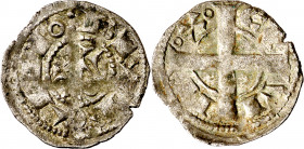 Alfons I (1162-1196). Barcelona. Diner. (Cru.V.S. 296 var) (Cru.C.G. 2100c). Rara variante. 1,04 g. MBC.
