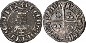 Pere III (1336-1387). Barcelona. Croat. (Cru.V.S. 408) (Cru.C.G. 2223m). Flores de cinco pétalos y cruz en el vestido. Letras góticas. Oxidaciones. Es...
