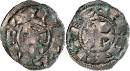 Alfonso VIII (1158-1214). Toledo. Óbolo. (AB. 26 var, de Alfonso I de Aragón). 0,32 g. MBC.