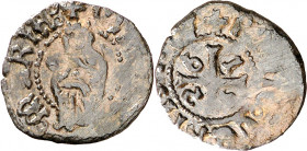 1526. Carlos I. Puigcerdà. 1 diner. (AC. 16) (Cru.C.G. 3828). Rara. 0,58 g. MBC-.