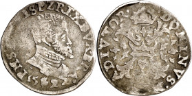 1572. Felipe II. Amberes. 1/10 de escudo felipe. (Vti. 822, como 2 sueldos) (Vanhoudt 308.AN). Escasa. 3,20 g. BC+.