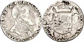 1571. Felipe II. Brujas. 1/5 de escudo felipe. (Vti. 885) (Vanhoudt 306.BG). Rara. 5,17 g. MBC-.