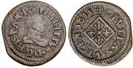 1611. Felipe III. Vic. 1 diner. (AC. 55). 1,77 g. MBC/MBC+.