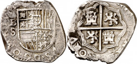 Felipe III. Sevilla. B. 2 reales. (AC. tipo 134). Tipo "OMNIVM". Ensayador sobre la ceca. Fecha no visible. 6,69 g. MBC-.