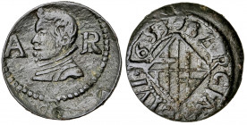 1653. Felipe IV. Barcelona. 1 ardit. (AC. 19) (Cru.C.G. 4421). Algo descentrada. 1,93 g. (MBC+).