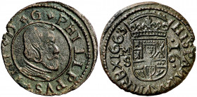 1663. Felipe IV. M (Madrid). S. 16 maravedís. (AC. 475). Buen ejemplar. 3,58 g. MBC+.