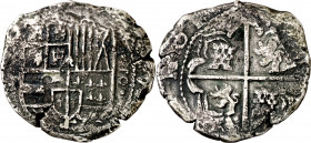 1(...). Felipe IV. Potosí. 8 reales. (AC. tipo 327). El 8 del valor abierto. Oxidaciones limpiadas. 21,86 g. BC+.