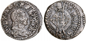 1645. Guerra dels Segadors. Barcelona. 1 sisè. (AC. 49). Ligera doble acuñación. 4,22 g. (MBC+).