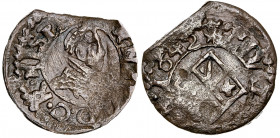 1642. Guerra dels Segadors. Vic. 1 diner. (AC. falta) (Cru.Segadors falta) (Cru.C.G. falta). Busto singular de Felipe IV. Posible falsa de época. Muy ...