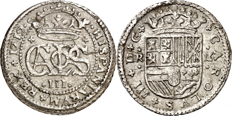1712. Carlos III, Pretendiente. Barcelona. 2 reales. (AC. 33). Leves hojitas. 5,...