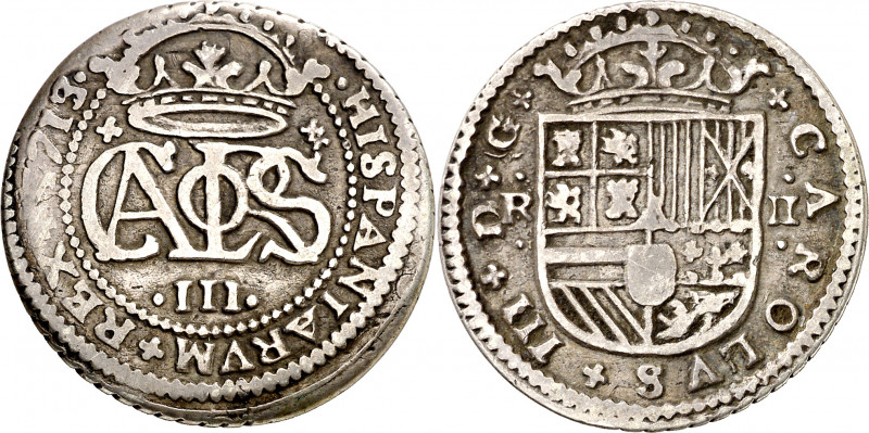 1713/2. Carlos III, Pretendiente. Barcelona. 2 reales. (AC. 34). Escasa. 4,14 g....