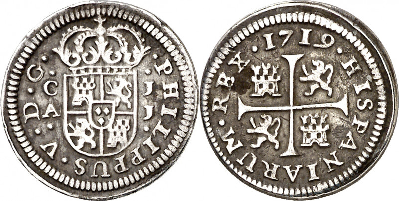 1719. Felipe V. Cuenca. JJ. 1/2 real. (AC. 105). 1,69 g. MBC-.