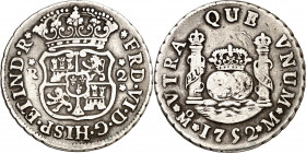1752. Fernando VI. México. M. 2 reales. (AC. 292). Columnario. 6,61 g. MBC-/BC+.