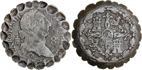 1781. Carlos III. Segovia. 8 maravedís. (AC. 78). Moneda manipulada. Borde lobulado. 11,81 g. (MBC).