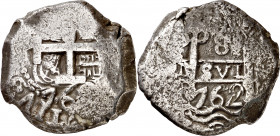 1762. Carlos III. Potosí. 8 reales. (AC. 1138). Doble fecha. Ensayador no visible. 26,20 g. MBC-/BC+.