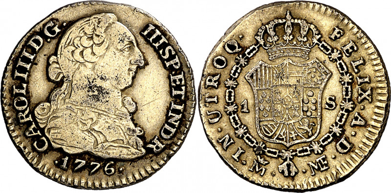 1776. Carlos III. Madrid. MF. 1 escudo. (Barrera falta). Falsa de época en metal...