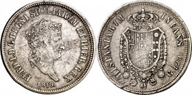 1818. Fernando I de Dos Sicilias, infante de España. Nápoles. 120 grana. (Vti. 314) (Kr. 285). Golpecitos. Escasa. 27,47 g. MBC-.