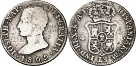 1809. José Napoleón. Madrid. AI. 4 reales. (AC. 13). Impurezas. 5,46 g. BC/BC+.