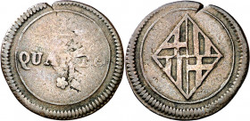 s/d. Catalunya Napoleónica. Barcelona. 1/2 cuarto. (AC. 1). Acuñada sobre un ardit. 1,56 g. MBC-.