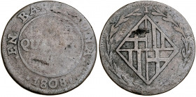 1808. Catalunya Napoleónica. Barcelona. 1 cuarto. (AC. 2). Escasa. 2,09 g. BC-/BC.