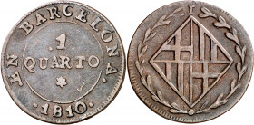 1810. Catalunya Napoleónica. Barcelona. 1 cuarto. (AC. 4). 2,18 g. MBC.