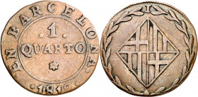 1812. Catalunya Napoleónica. Barcelona. 1 cuarto. (AC. 6). 2,04 g. MBC.