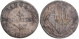 1811. Catalunya Napoleónica. Barcelona. 4 cuartos. (AC. 17). 7,71 g. BC+.