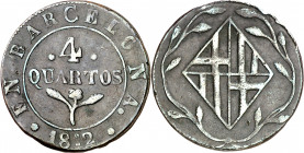 1812. Catalunya Napoleónica. Barcelona. 4 cuartos. (AC. 20). Distinta C en BARCELONA. 7,33 g. MBC-.