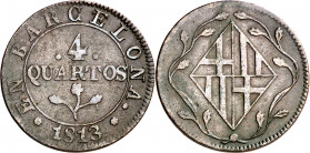 1813. Catalunya Napoleónica. Barcelona. 4 cuartos. (AC. 21). 7,86 g. MBC.