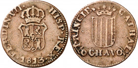 1813. Fernando VII. Catalunya (Mallorca). 1 ochavo. (AC. 1). 3 recto. Escasa. 1,69 g. MBC.