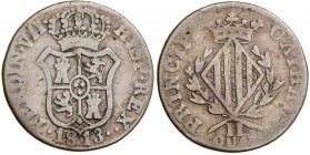 1813. Fernando VII. Catalunya (Mallorca). 2 cuartos. (AC. 7). Escasa. 4,89 g. BC/BC+.